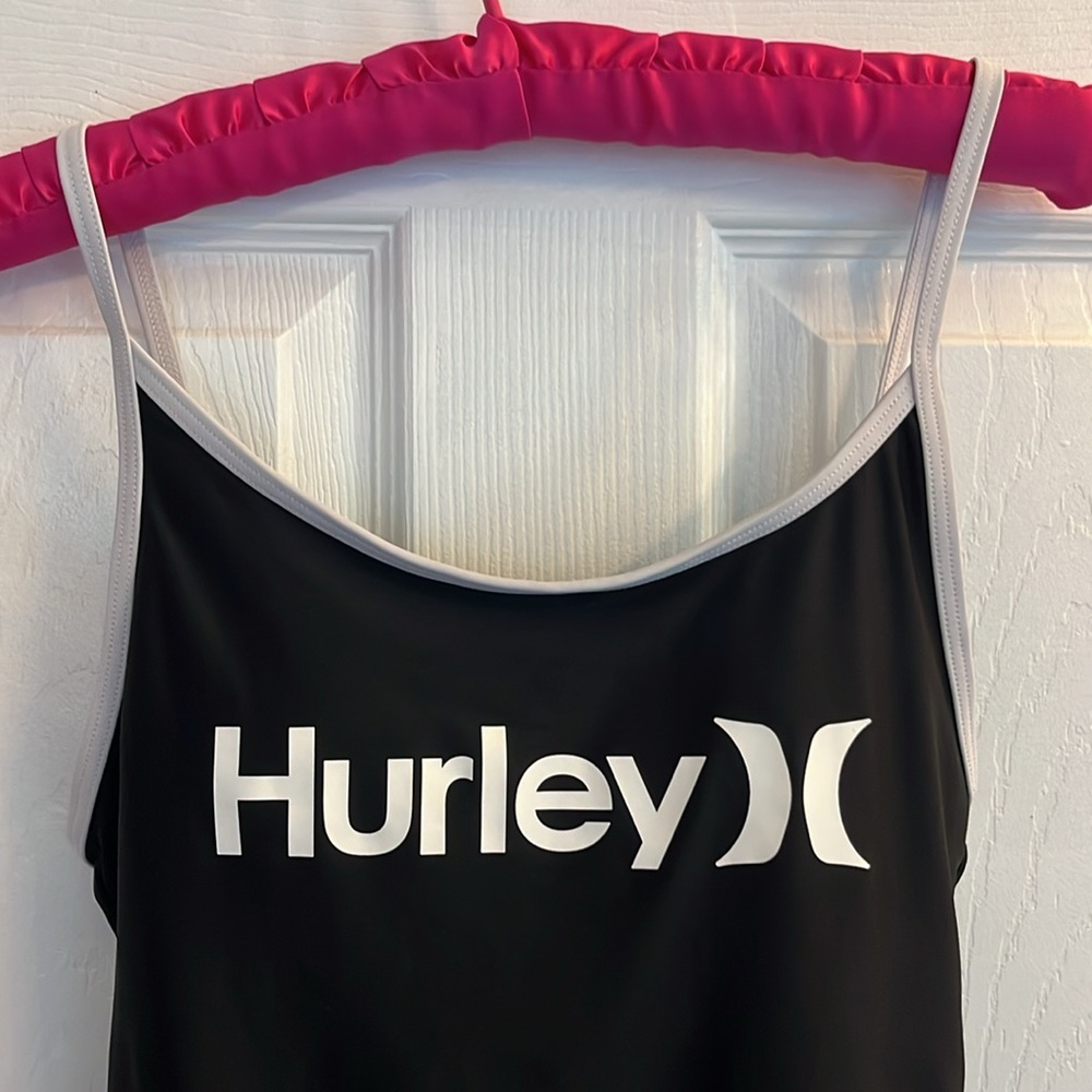 HURLEY black one piece swimsuit strap back detail size medium - Picture 2 of 7